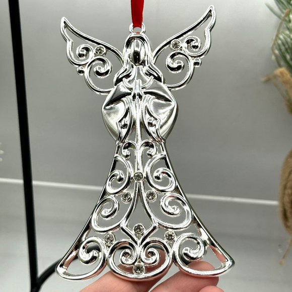 Lenox Angel Ornament Sparkle And Scroll Crystal Clear Christmas Silverplated - Picture 3 of 10